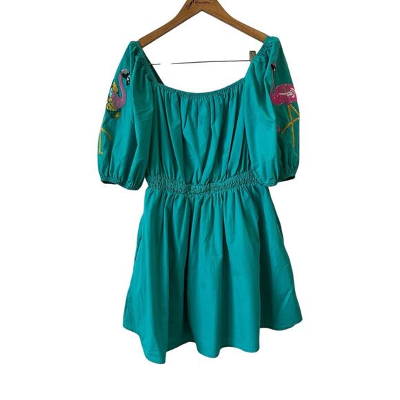 Fantastic Fawn Flamingo Sequin Teal Dress – Women’s Size Medium - Picture 2 of 8